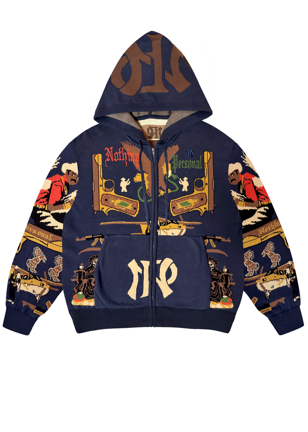 Knitted Hoodie, navy, front